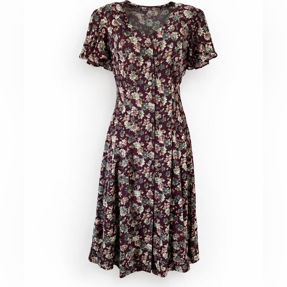 Vintage Dresses & Skirts - Vintage 90s Floral Flutter sleeve Dress Button-Up Front Maxi, Cotton Blend small